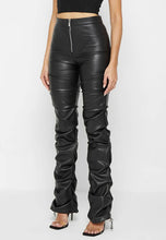 Load image into Gallery viewer, Ruched Black Faux Leather Zip Front Pants-Plus Size Dream Girl
