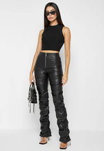 Load image into Gallery viewer, Ruched Black Faux Leather Zip Front Pants-Plus Size Dream Girl

