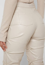 Load image into Gallery viewer, Ruched Cream Faux Leather Zip Front Pants-Plus Size Dream Girl
