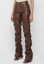 Load image into Gallery viewer, Ruched Brown Faux Leather Zip Front Pants-Plus Size Dream Girl
