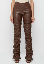Load image into Gallery viewer, Ruched Brown Faux Leather Zip Front Pants-Plus Size Dream Girl
