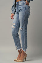 Load image into Gallery viewer, High Waist Distressed Fray Medium Blue Straight Jeans-Plus Size Dream Girl
