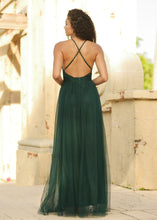 Load image into Gallery viewer, Chiffon Hunter Green Tulle Mesh Sleeveless Cocktail Maxi Dress-Plus Size Dream Girl

