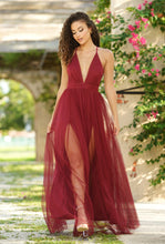 Load image into Gallery viewer, Chiffon Wine Red Tulle Mesh Sleeveless Cocktail Maxi Dress-Plus Size Dream Girl
