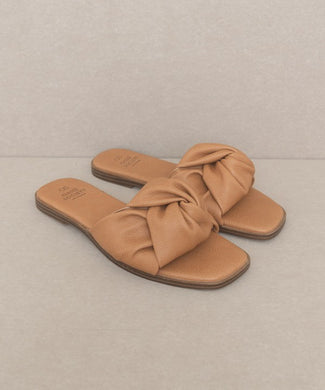 Camel Brown Knotted Slide Sandal-Plus Size Dream Girl