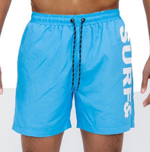 Load image into Gallery viewer, Men&#39;s Marina Blue Solid Lined Beach Swim Text Swim Shorts-Plus Size Dream Girl
