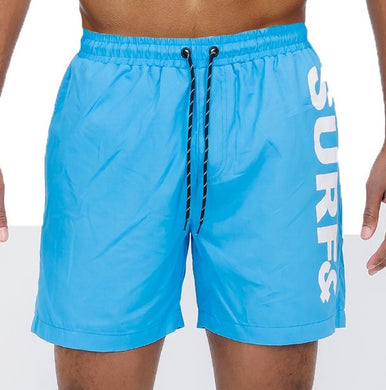 Men's Marina Blue Solid Lined Beach Swim Text Swim Shorts-Plus Size Dream Girl