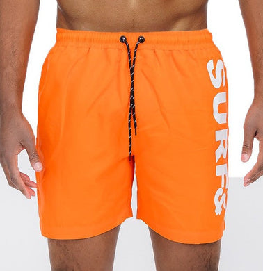 Men's Marina Orange Solid Lined Beach Swim Text Swim Shorts-Plus Size Dream Girl