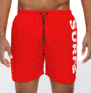 Men's Marina Red Solid Lined Beach Swim Text Swim Shorts-Plus Size Dream Girl