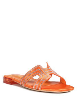 Rhinestone Glitter Orange Heel Embellished Sandals-Plus Size Dream Girl