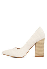 Load image into Gallery viewer, Elsie Canvas Off White Block Heel Pumps-Plus Size Dream Girl
