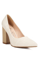 Load image into Gallery viewer, Elsie Canvas Off White Block Heel Pumps-Plus Size Dream Girl
