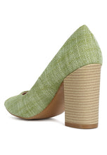 Load image into Gallery viewer, Elsie Canvas Green Block Heel Pumps-Plus Size Dream Girl
