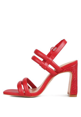 Red Strappy Slim Block Heel Sandal-Plus Size Dream Girl