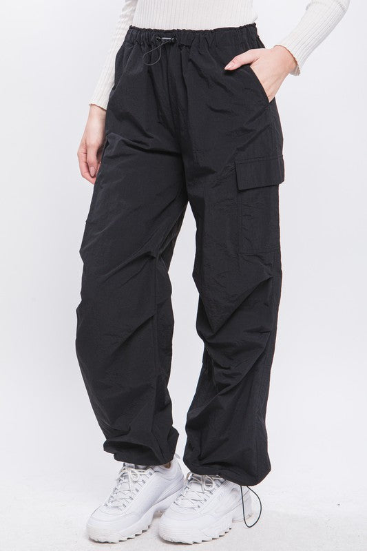 Khaki Loose Fit Parachute Cargo Pants-Plus Size Dream Girl