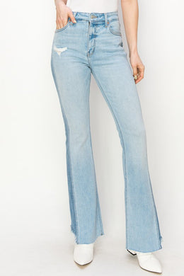 Plus Size Two Tone Light Denim Panel Jeans-Plus Size Dream Girl