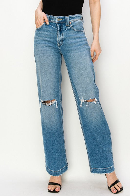 Plus Size Distressed Blue Denim Jeans-Plus Size Dream Girl