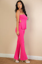 Load image into Gallery viewer, Side Slit Fuschia Pink Bandeau Top &amp; Flare Pants Set-Plus Size Dream Girl
