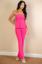 Load image into Gallery viewer, Side Slit Fuschia Pink Bandeau Top &amp; Flare Pants Set-Plus Size Dream Girl
