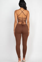 Load image into Gallery viewer, Criss-Cross Open Back Coffee White Bodycon Jumpsuit-Plus Size Dream Girl
