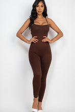 Load image into Gallery viewer, Criss-Cross Open Back Coffee White Bodycon Jumpsuit-Plus Size Dream Girl
