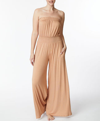 Bamboo Strapless Camel Chic Wide Leg Jumpsuit-Plus Size Dream Girl