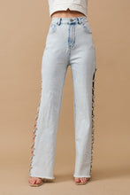 Load image into Gallery viewer, Cut Out At Side w/ Jewel Trim Stretch Denim Jeans-Plus Size Dream Girl
