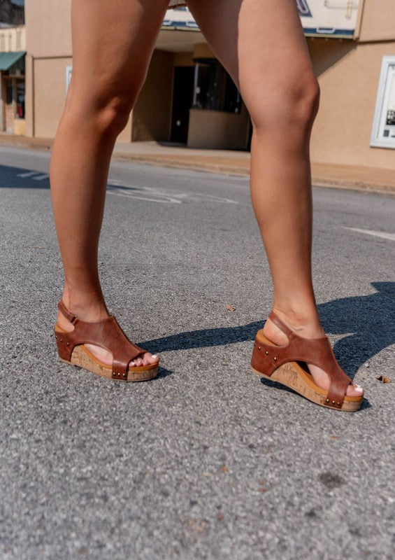 Beautiful Taupe Cork Style Wedge Sandals-Plus Size Dream Girl