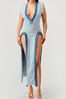 Denim Trip Pullover Dress-Plus Size Dream Girl