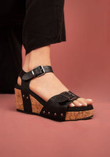 Load image into Gallery viewer, Round Studded Beige Cork Style Wedge Sandals-Plus Size Dream Girl
