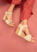 Load image into Gallery viewer, Round Studded Cognac Brown Cork Style Wedge Sandals-Plus Size Dream Girl
