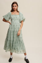 Load image into Gallery viewer, Flower Embroidered Puff Sleeve Tiered Maxi Dress-Plus Size Dream Girl
