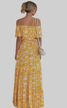 Load image into Gallery viewer, Boho Yellow Floral Ruffled Off the Shoulder Maxi Dress-Plus Size Dream Girl
