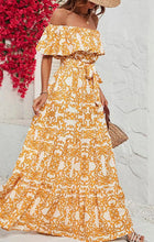 Load image into Gallery viewer, Boho Yellow Floral Ruffled Off the Shoulder Maxi Dress-Plus Size Dream Girl
