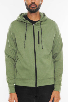 Men's Olive Green Heathered Zip Up Jacket-Plus Size Dream Girl