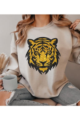 Tiger Head Sand Graphic Fleece Sweatshirts-Plus Size Dream Girl