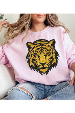 Tiger Head Pink Graphic Fleece Sweatshirts-Plus Size Dream Girl