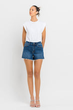 Load image into Gallery viewer, High Rise Dark Blue Slit Raw Hem A-Line Shorts-Plus Size Dream Girl
