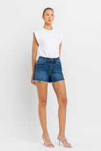 Load image into Gallery viewer, High Rise Dark Blue Slit Raw Hem A-Line Shorts-Plus Size Dream Girl
