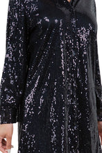 Load image into Gallery viewer, Black Sequin Long Sleeve Loose Fit Shirt Dress-Plus Size Dream Girl
