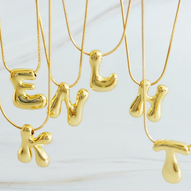 Gold Balloon Letter Initial Necklace-Plus Size Dream Girl