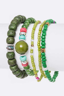 Green Mix Beads Layered Stretch Bracelet Set-Plus Size Dream Girl