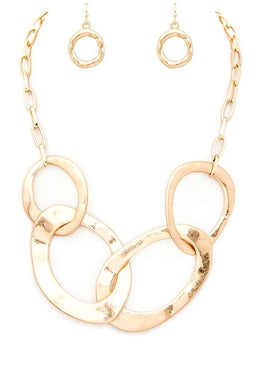 Gold Hammered Ring Interlock Statement Necklace Set-Plus Size Dream Girl