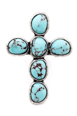 Stone Cross Turquoise Iconic Stretch Ring-Plus Size Dream Girl