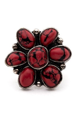Red Western Stone Flower Stretch Ring-Plus Size Dream Girl