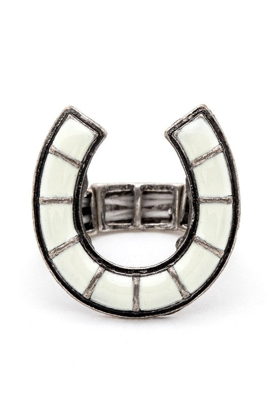 White Horse Shoe Iconic Western Stretch Ring-Plus Size Dream Girl