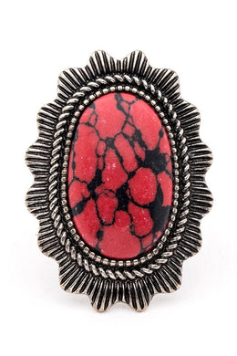 Red Oversized Western Stone Ring-Plus Size Dream Girl