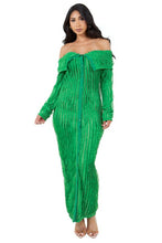 Load image into Gallery viewer, Chic Textured Green Off Shoulder Long Sleeve Maxi Dress-Plus Size Dream Girl

