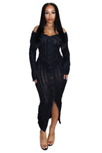 Load image into Gallery viewer, Chic Textured Black Off Shoulder Long Sleeve Maxi Dress-Plus Size Dream Girl
