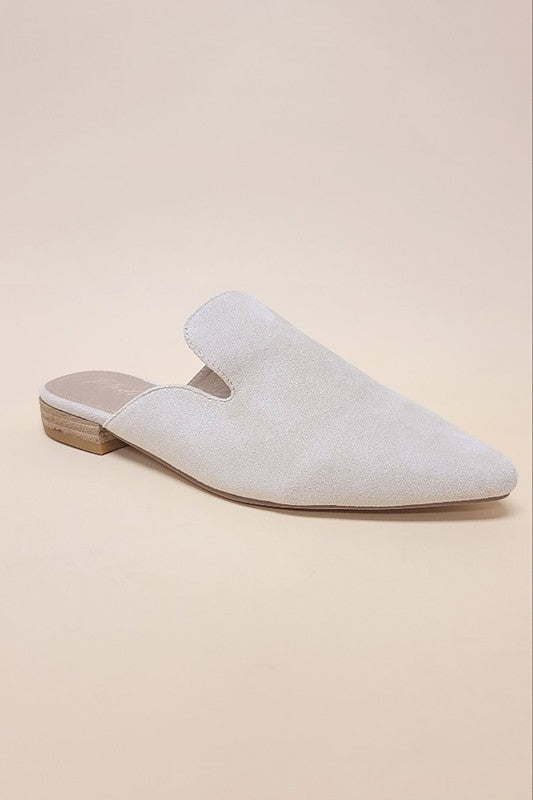Beige Suede Pointed Toe Slop On Mule Flats-Plus Size Dream Girl